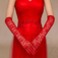 Guanti da sposa Caduta Formale in pizzo Super lungo Pieno finger Bianco - Pagina 3