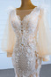 Abito da sposa V-Scollo Pizzo Pizzo Overlay in pizzo Allacciato Naturale - Pagina 9