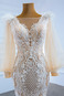 Abito da sposa V-Scollo Pizzo Pizzo Overlay in pizzo Allacciato Naturale - Pagina 7