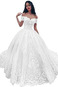 Abito da sposa A-Line Coda lunga maniche ad aletta Pizzo Overlay Collare di spalla Carta - Pagina 3