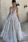 Abito da sposa A-Line Scollo a v V Romantici Applique Naturale unbacked - Pagina 1