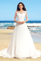 Abito da sposa Bateau Bottone Gonna lunga A-Line Illusione maniche - Pagina 1