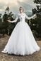 Abito da sposa Bateau Maniche Lunghe Ball Gown Lungo Gilet Allacciato - Pagina 1