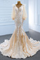 Abito da sposa V-Scollo Pizzo Pizzo Overlay in pizzo Allacciato Naturale - Pagina 5