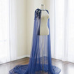 Cappotto formale scialle in tulle con scialle in pizzo e perle