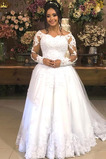 Abito da sposa Fuori dalla spalla Festoni Illusione maniche Chiesa