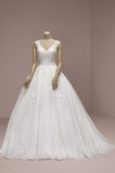 Abito da sposa A-Line Tulle Cerniera Eleganti Pizzo Overlay V-Scollo