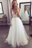 Abito da sposa Senza Maniche Tulle V-Scollo Cerniera A-Line all'aperto