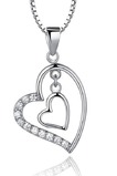 Argento diamante a forma di cuore di donne breve intarsiato collana pendente