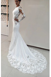 Abito da sposa Pizzo Schiena Nuda T-Shirt sirena Bottone Treno di spazzata