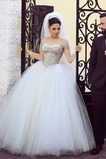 Abito da sposa Perline Cerniera Primavera Maniche Corte Con Velo Ball Gown