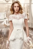 Abito da sposa Pizzo Maniche Corte Bateau indietro trasparente Tubino