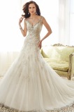 Abito da sposa Scollo a v V Maniche Corte Gonna lunga Cappellini Tulle