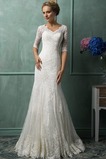 Abito da sposa Applique A-Line Lungo V-Scollo Quanto Mezze Maniche