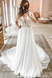 Abito da sposa Semplici sarsenet V-Scollo Cappella treno Naturale