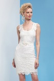 Abito da sposa foglia guaina Mini gonna Tondo Pizzo Affascinante Alta Coperta