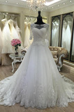 Abito da sposa Chiesa Shiena Sheer Raso Quanto Maniche a 3/4 A-Line