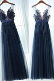 Abito da damigella Profondo V-scollo Applique Lungo Primavera Tulle Naturale