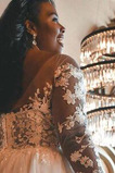 Abito da sposa A-Line Applique Lungo Profondo V-scollo Maniche Lunghe