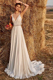 Abito da sposa Bottone A-Line Spiaggia Naturale Treno di spazzata