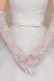 Guanti da sposa Caduta Formale in pizzo Super lungo Pieno finger Bianco