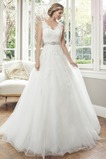 Abito da sposa Applique V-Scollo Senza Maniche Cintura di perline