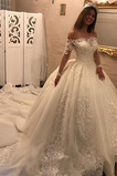 Abito da sposa Quanto Fuori dalla spalla Lungo Maniche Lunghe Tulle