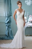 Abito da sposa Pizzo Applique Naturale Eleganti Scollo a v V Shiena Sheer