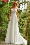 Abito da sposa Senza Maniche sarsenet a linea Bateau Treno di spazzata