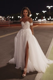 Abito da sposa A-Line Anteriore Naturale all'aperto completo tessuto