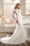 Abito da sposa Applique foglia guaina Maniche Lunghe Chiffon Bateau