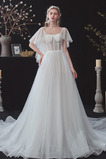 Abito da sposa A-Line Quadrato tessuto Allacciato stravagante Naturale