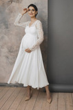Abito da sposa Impero Profondo V-scollo Estate Naturale Maniche Lunghe