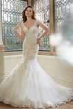 Abito da sposa Sirena Pizzo Gonna lunga Shiena Sheer All Aperto V-Scollo