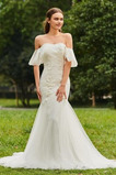 Abito da sposa Pizzo Autunno Festoni Petite Cappellini Schiena Nuda