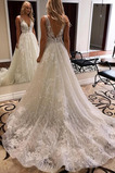 Abito da sposa Treno di spazzata A-Line All Aperto Lace Coperta Pizzo francese