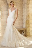 Vestiti da sposa Scollo a V Sirena Formale Naturale Pizzo Lungo