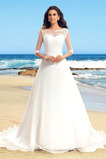 Abito da sposa Bateau Bottone Gonna lunga A-Line Illusione maniche