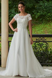 Abito da sposa A-Line Maniche Corte Pizzo Overlay Lungo Chiesa Primavera