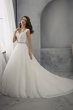 Abito da sposa Cinghia in rilievo Pizzo francese Maniche Corte V-Scollo