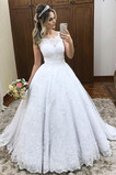 Abito da sposa Cerniera A-Line Pizzo Farfalla Ornamento Naturale Coda lunga