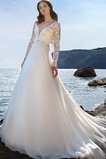 Abito da sposa A-Line Spiaggia Quanto V-Scollo Maniche Lunghe in pizzo