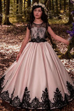 Abito cerimonia bambina T luce A-Line Maniche Corte Lace Coperta A Terra Naturale
