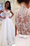 Abito da sposa Maniche Corte Pizzo francese Profondo V-scollo Queen Anne