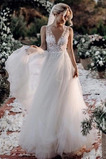 Abito da sposa A Terra eleganza Cerniera Tulle Profondo V-scollo Naturale