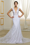 Abito da sposa Autunno all'aperto V-Scollo Naturale trendiness Pizzo