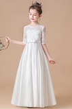 Abito cerimonia bambina decorato Super Satin Cerniera in pizzo A-Line Naturale