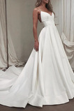 Abito da sposa Super Satin Chiesa Schiena Nuda Scollo a v V Senza Maniche