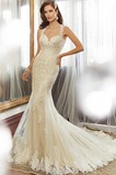 Abito da sposa Lungo Sirena Applique Primavera Senza Maniche Pizzo