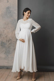 Abito da sposa Impero Premaman Maniche Lunghe T-Shirt Chiffon Sotto Ginocchio